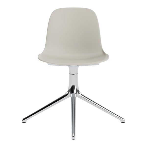 Light gray chair with a smooth, minimalist design and a sleek chrome base, perfect for modern interiors.