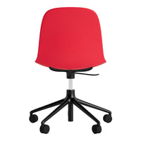 Red modern office chair with a smooth, curved back and a black five-star base, perfect for contemporary workspaces.