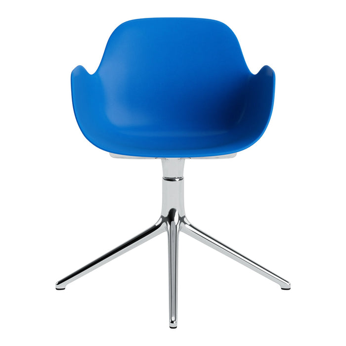 Vibrant blue chair with a smooth finish and sleek chrome base for a modern touch. Perfect for any contemporary space.