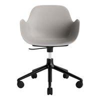 Grey ergonomic chair with a smooth finish and black rolling base. Modern design, perfect for any workspace.