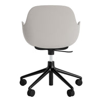 Gray ergonomic office chair with a smooth finish, featuring a sleek black base and five swivel caster wheels.