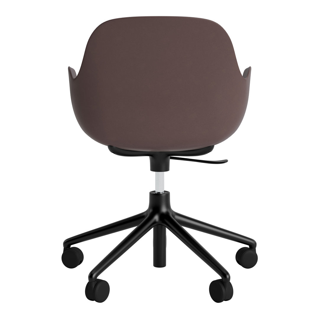 Brown ergonomic chair with a smooth finish and black five-star base, perfect for modern workspaces.