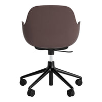 Brown ergonomic chair with a smooth finish and black five-star base, perfect for modern workspaces.