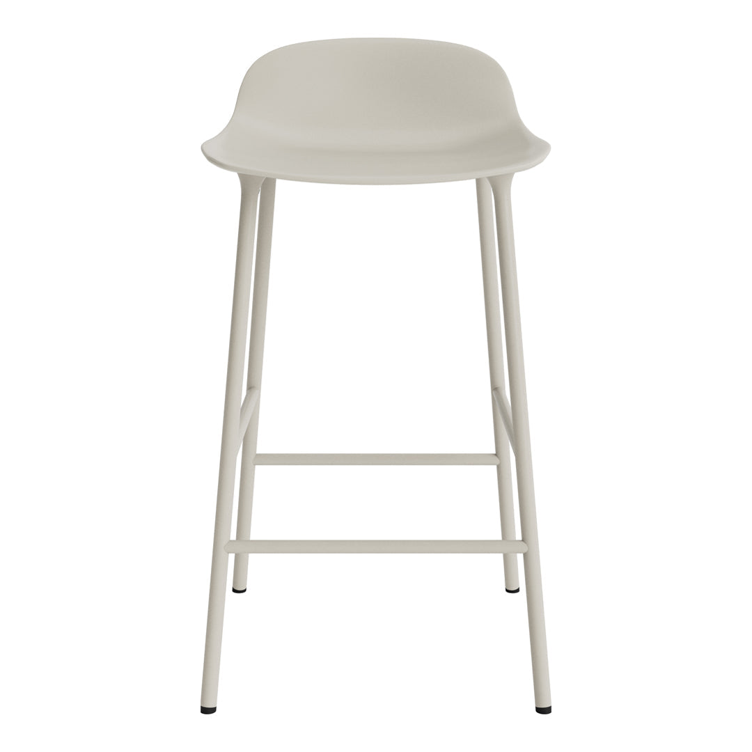Light gray stool with a smooth, minimalist design and contrasting white metal legs. Perfect for modern spaces.