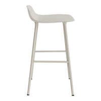 Minimalist white bar stool with a smooth, sleek finish and four slender legs. Ideal for modern decor.