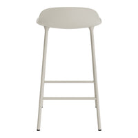 Light gray bar stool with a smooth, minimalist design and straight metal legs, perfect for modern spaces.