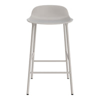 Light gray bar stool with a smooth, curved seat and sleek white metal legs, showcasing a minimalist design.