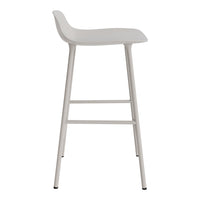 White modern bar stool with a sleek, minimalist design and subtle curved seat, featuring metal legs for a contemporary look.