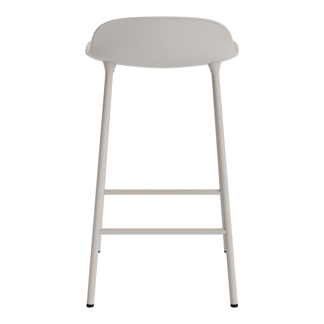 Light gray bar stool with a minimalist design and smooth, solid color finish.