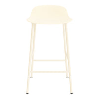 Cream-colored bar stool with smooth, minimalist design and sleek metal legs. Ideal for modern decor.