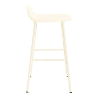 Cream-colored bar stool with a smooth design and sleek metal legs in a minimalist style. Ideal for modern decor.