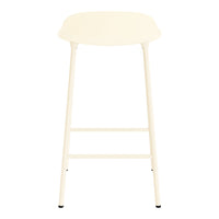 Cream-colored bar stool with a smooth, minimalist design and contrasting white legs. Perfect for modern decor.
