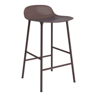 Brown bar stool with a smooth seat and sleek metal legs in a modern design. Ideal for contemporary spaces.
