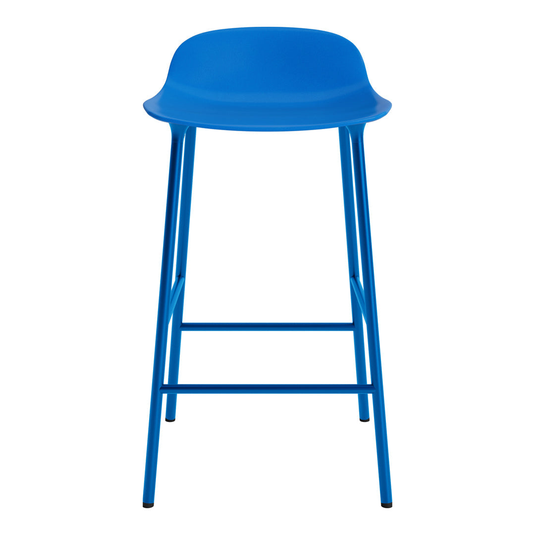Bright blue bar stool with a sleek, modern design and minimalistic pattern. Perfect for contemporary spaces.