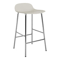 Minimalist cream bar stool with sleek chrome legs, perfect for modern décor. Stylish and versatile design.