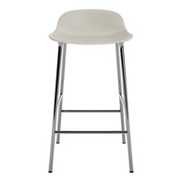 Light gray stool with a smooth, curved seat and sleek chrome legs, perfect for modern decor.