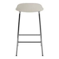Light gray stool with a smooth, curved seat and sleek chrome legs, perfect for modern decor.