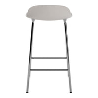 Stylish gray bar stool with a smooth surface and sleek chrome legs, perfect for modern decor.