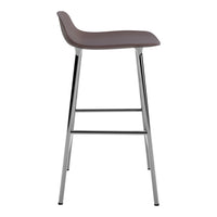 Stylish brown bar stool with a sleek chrome frame and minimalist design, perfect for modern interiors.