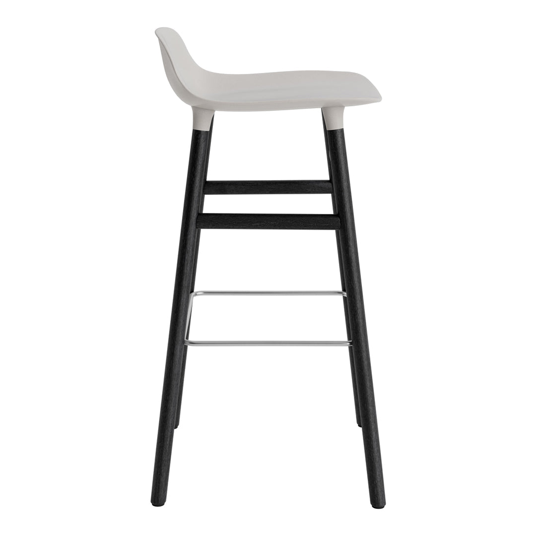White stool seat with black legs and a silver footrest, featuring a minimalist and modern design.
