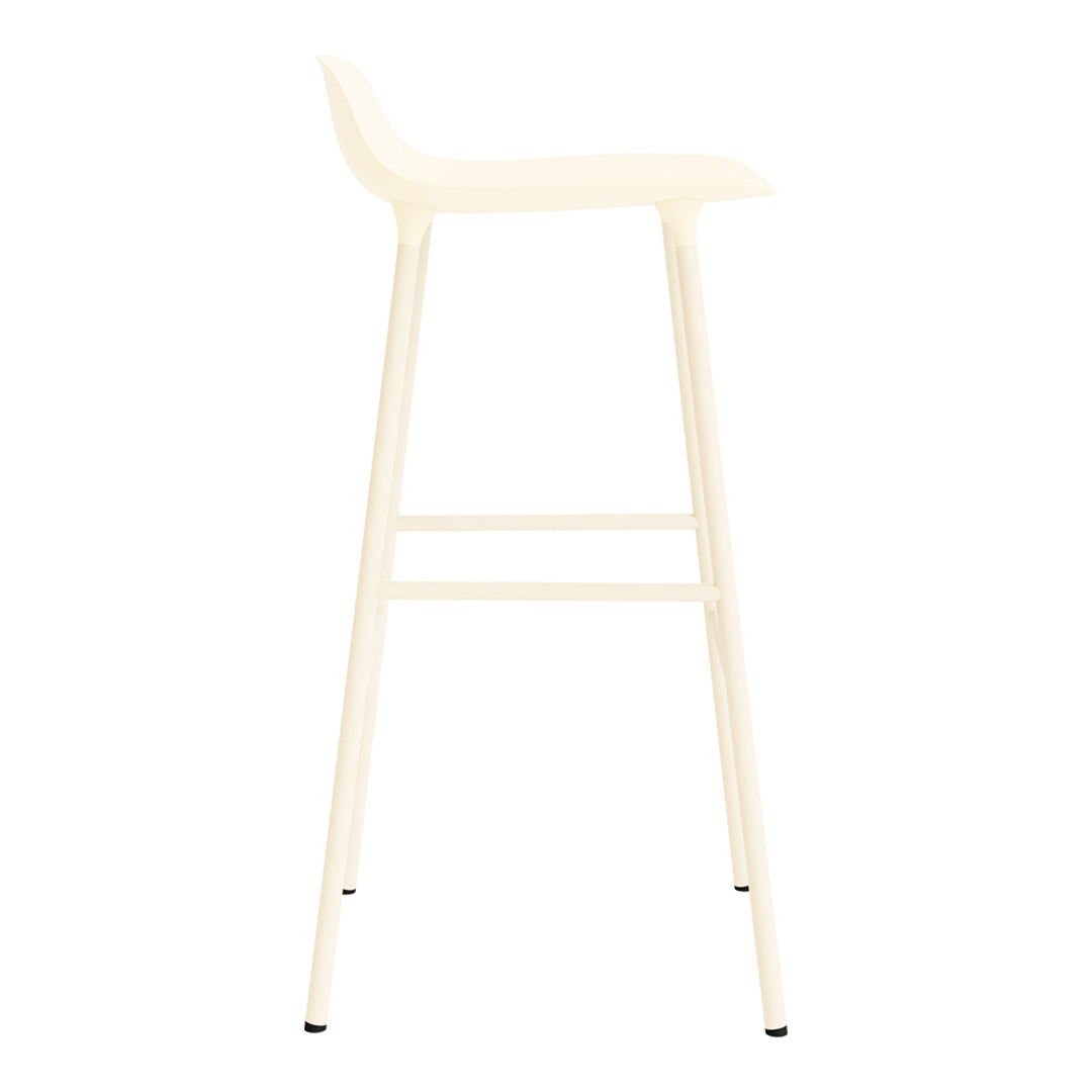 Light cream-colored bar stool with a minimalist design and smooth, modern lines. Perfect for contemporary spaces.