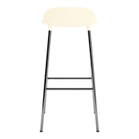 Minimalist cream bar stool with sleek chrome legs and a smooth surface, perfect for modern decor.