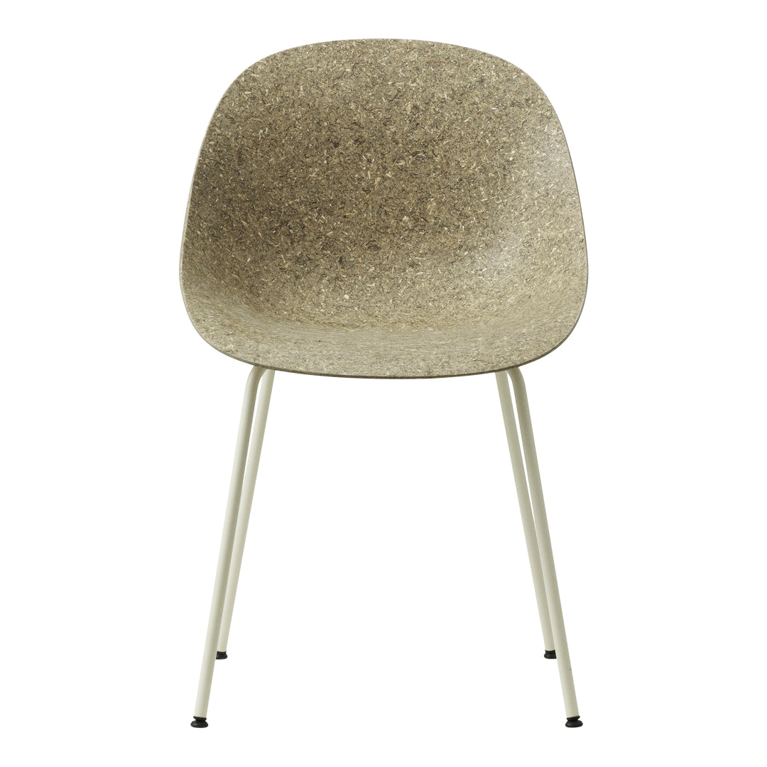 Stylish chair in earth-toned beige with a smooth, minimalist design and light metallic legs. Perfect for modern decor.