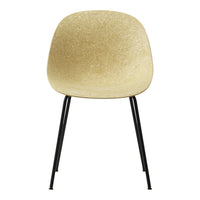Beige textured chair with a smooth finish and sleek black metal legs for a modern, minimalist look.
