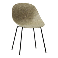 Sleek beige chair with a textured finish, complemented by slender black legs. Perfect for modern interiors.