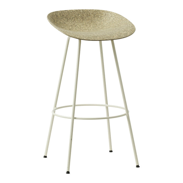 Tan speckled seat with a white metal frame, featuring a minimalist design for modern decor.