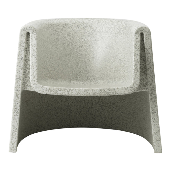 Modern gray chair with a speckled pattern, featuring smooth curves and a minimalist design. Perfect for contemporary spaces.