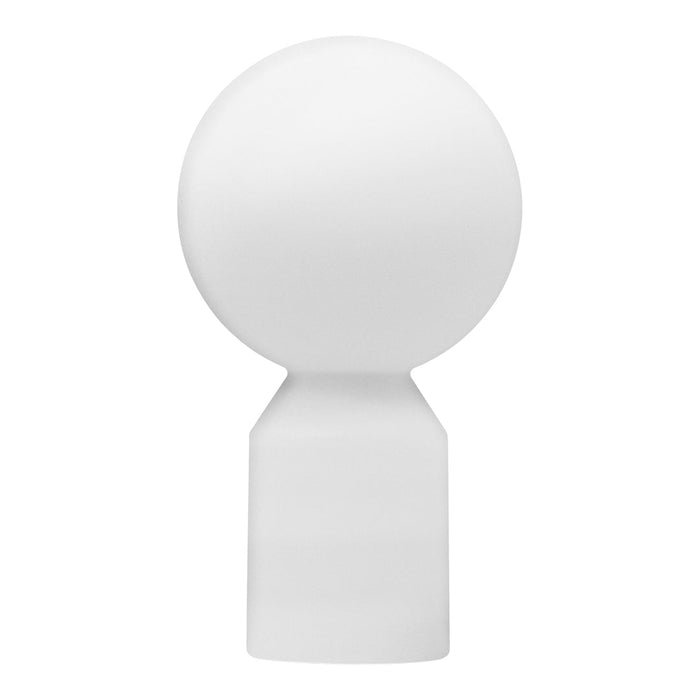 White spherical lamp in a simple, modern design with a smooth finish. Perfect for contemporary decor.