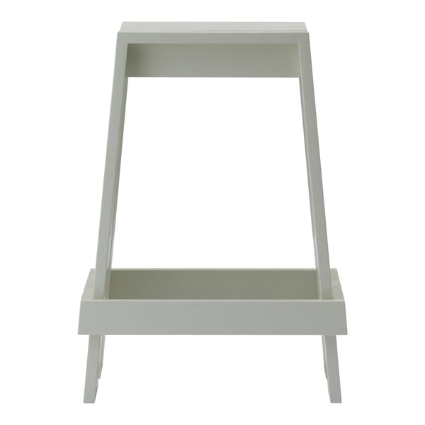 Light gray wooden stand with a minimalist design, featuring clean lines and a solid rectangular platform.