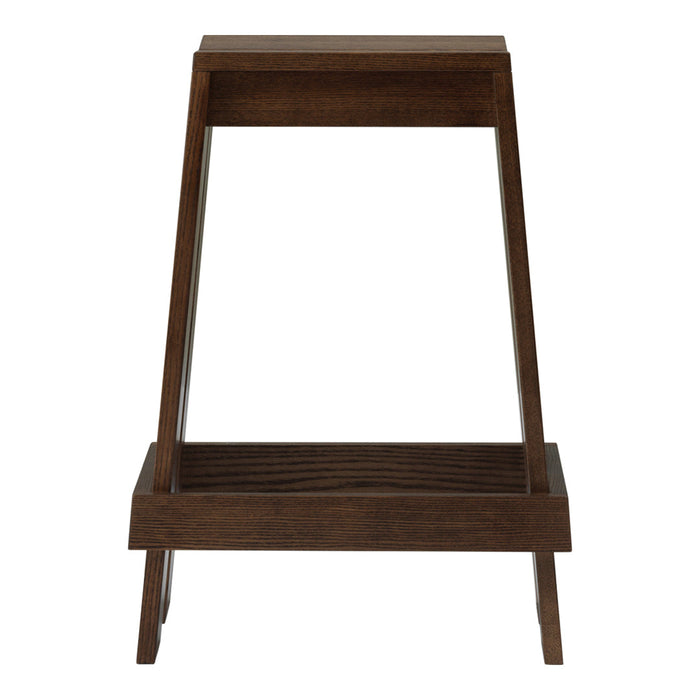 Dark wood accent table with a minimalist design featuring clean lines and a smooth finish. Ideal for modern interiors.