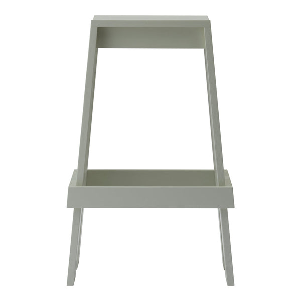 Light gray wooden stand with a minimalist design and clean lines, perfect for modern decor.