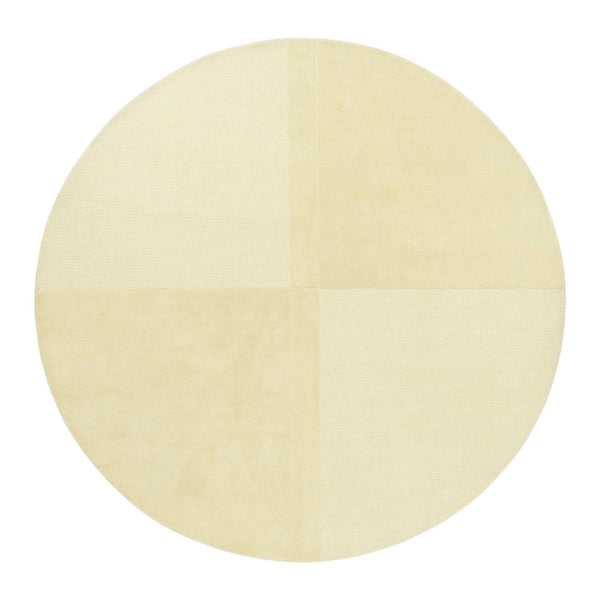 Round cream rug featuring a subtle grid pattern in soft beige tones. Ideal for modern and minimalist decor.
