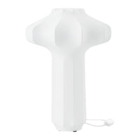 White geometric lamp with smooth and textured surfaces, featuring a modern minimalist design.