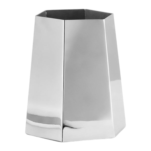 Shiny silver hexagonal vase with a polished finish, perfect for modern decor.