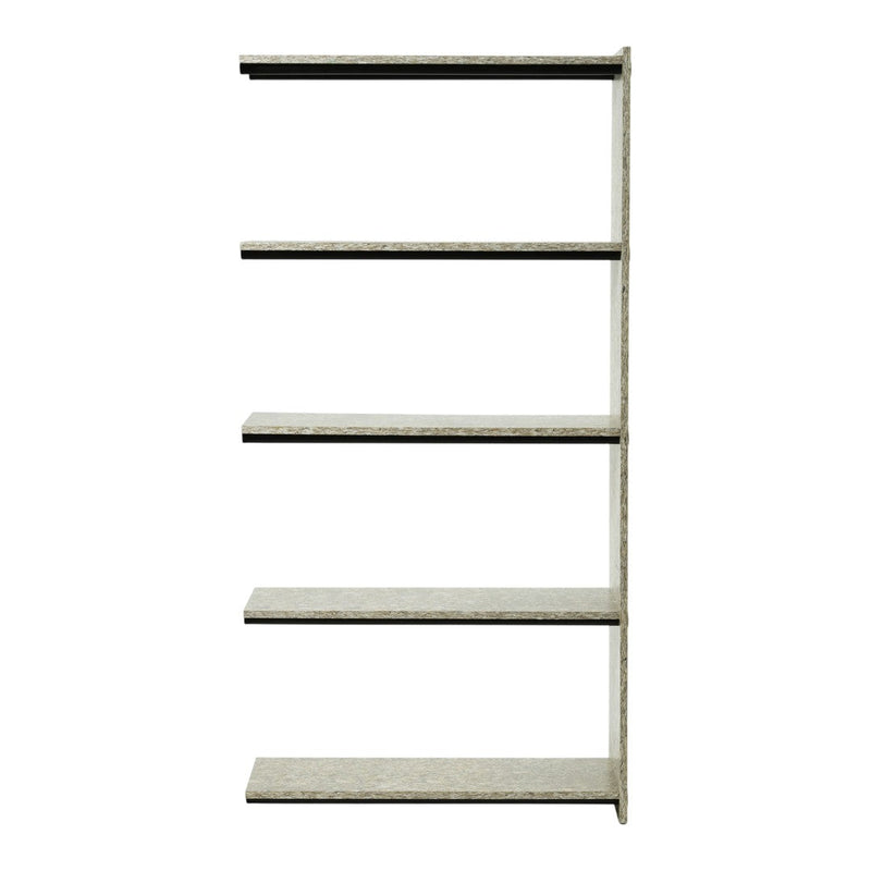 Light gray shelving unit with clean lines and smooth surfaces, featuring a minimalist design and no visible patterns.