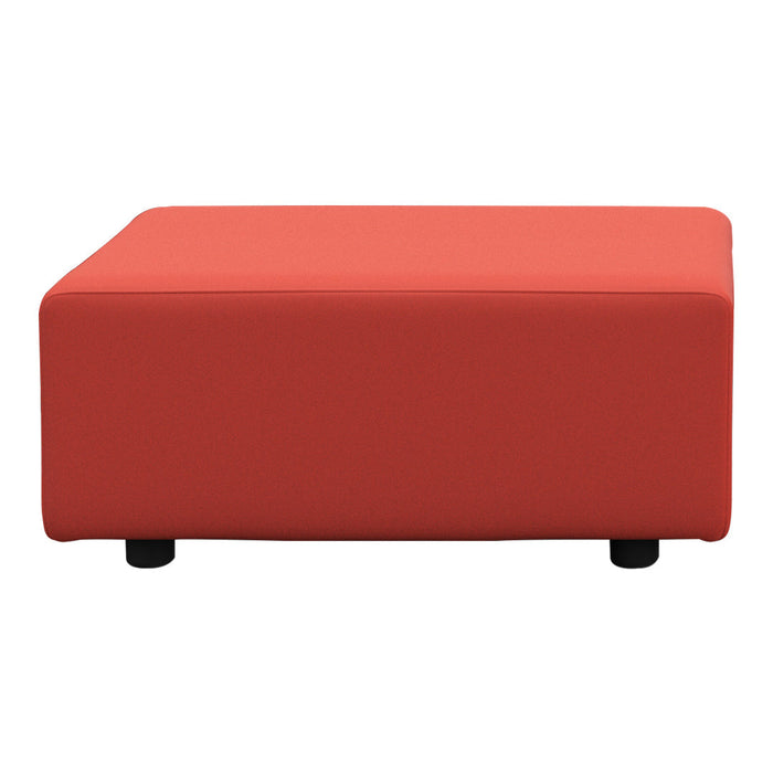 Orange rectangular ottoman with a smooth surface and black feet. Perfect for modern decor.