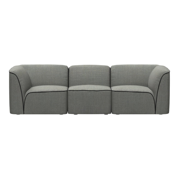 Grey 3-seater sofa with a textured pattern and contrasting black piping details. Modern and stylish design.