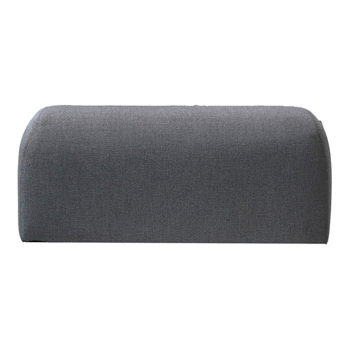 Gray upholstered bench with a smooth, curved design and subtle texture. Ideal for modern decor.