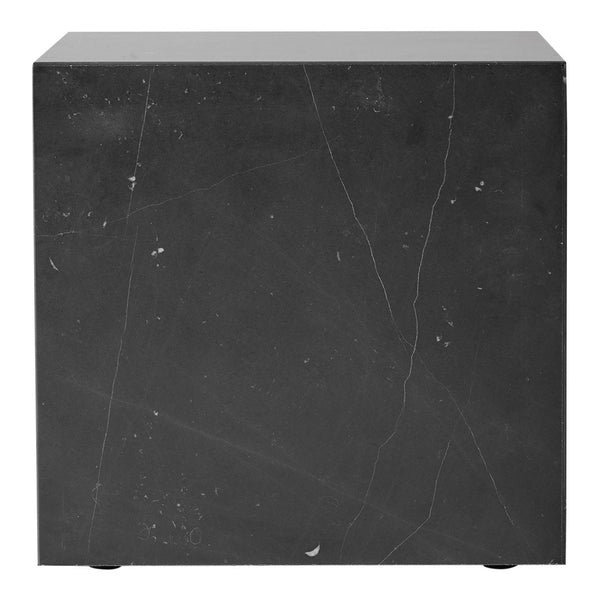 Black marble cube with subtle white veining, offering a sleek and modern aesthetic. Perfect for contemporary decor.