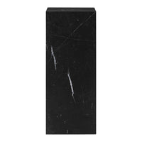 Black marble pedestal with subtle white veining and a polished finish. Elegant and modern design for any decor.