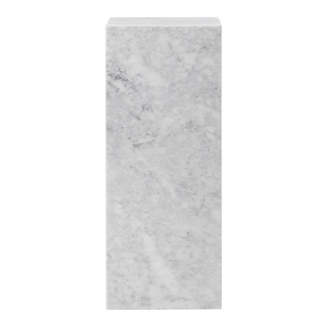 Elegant gray marble pedestal with subtle veining and a smooth surface, perfect for modern decor.