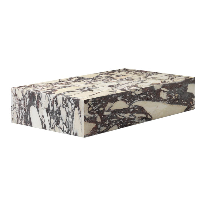 Brown and cream marbled rectangular block with abstract patterns, perfect for decor or functional use.