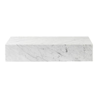 White marble coffee table with subtle gray veining, featuring a sleek and modern rectangular design.