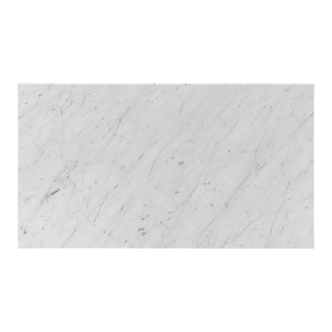 White marble with subtle gray veining and a polished finish. Ideal for elegant home decor and surfaces.