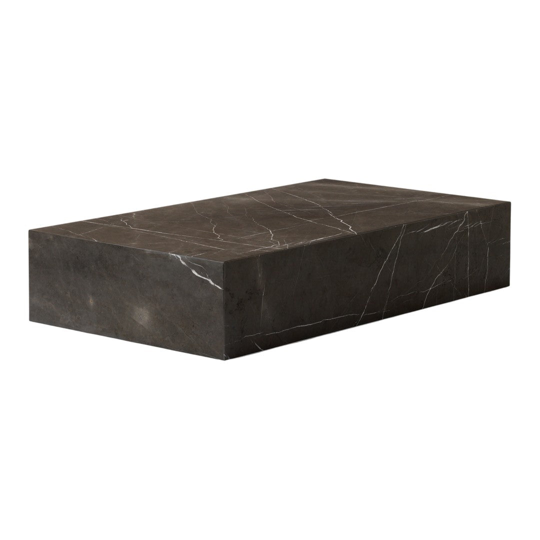 Dark gray rectangular coffee table with subtle white marbling pattern. Elegant and modern design.