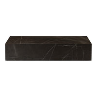 Black marble tabletop with striking white veining, featuring a sleek, modern design perfect for contemporary decor.